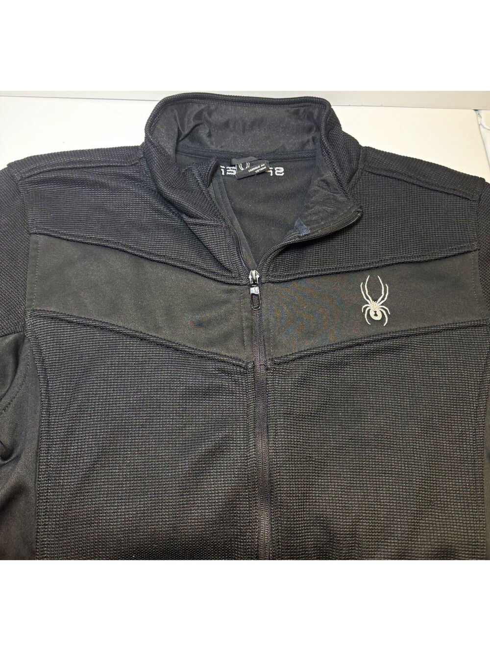 Spyder Men's Black Track Jacket Full Zip Stand-Up Collar Waffle Knit S